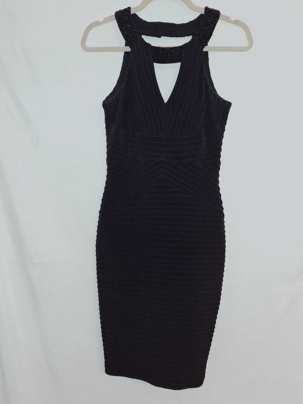 Calvin Klein Black Beaded Cutout Neckline Midi Cocktail Dress Size 2